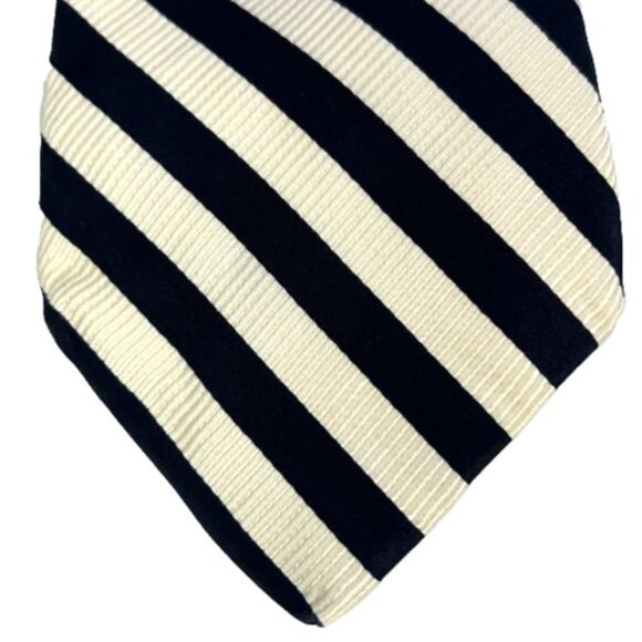 Christian Dior Signature Tie 100% Silk Textured black white striped Canada repp - Picture 1 of 13